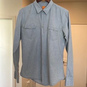BOSS Orange Men’s Casual Button Down Shirt Blue Double Pocket Medium